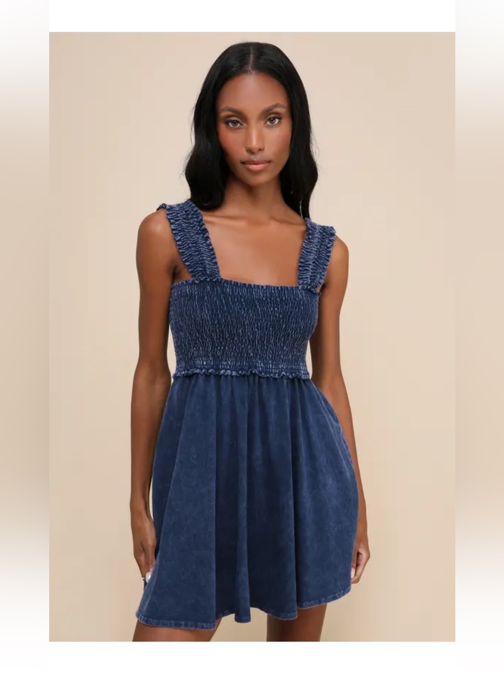 Lulu's Navy Blue Smocked Mini Dress XL